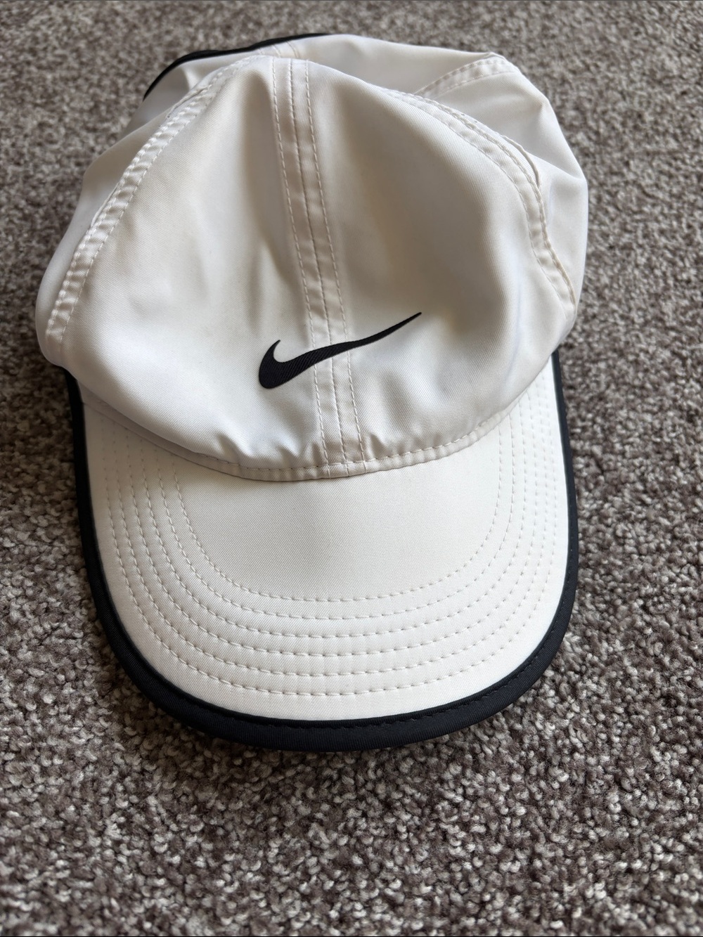 Nike Featherlight Dri-Fit White Baseball Cap with Black Swoosh Trim